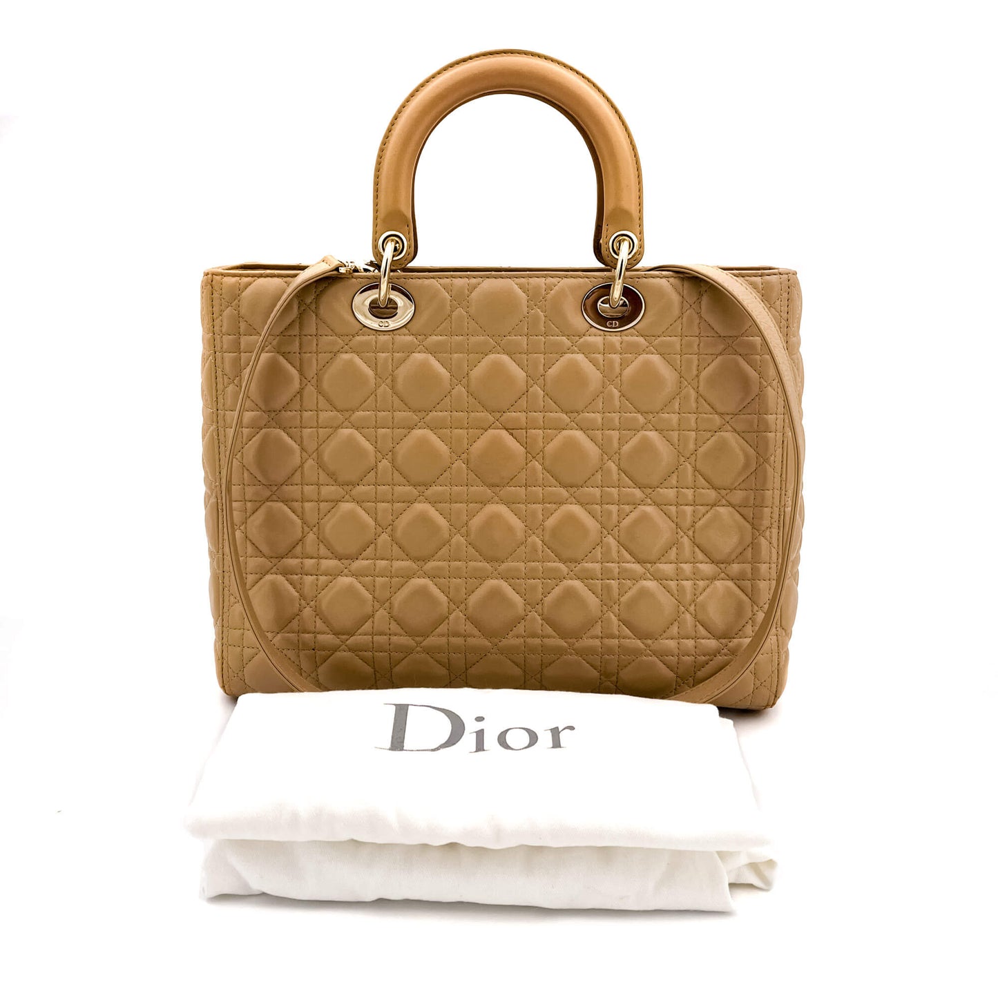 Second hand Dior Lady Dior Large Cannage Leather Zip Beige Bag - Tabita Bags