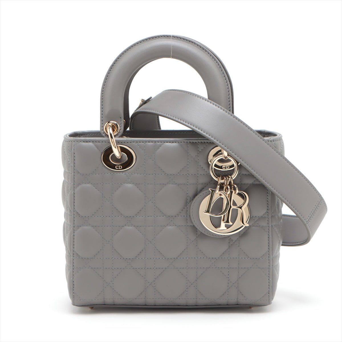 Second hand Dior Lady Dior MY ABCDIOR Small Cannage Leather 2-Way Handbag Grey - Tabita Bags