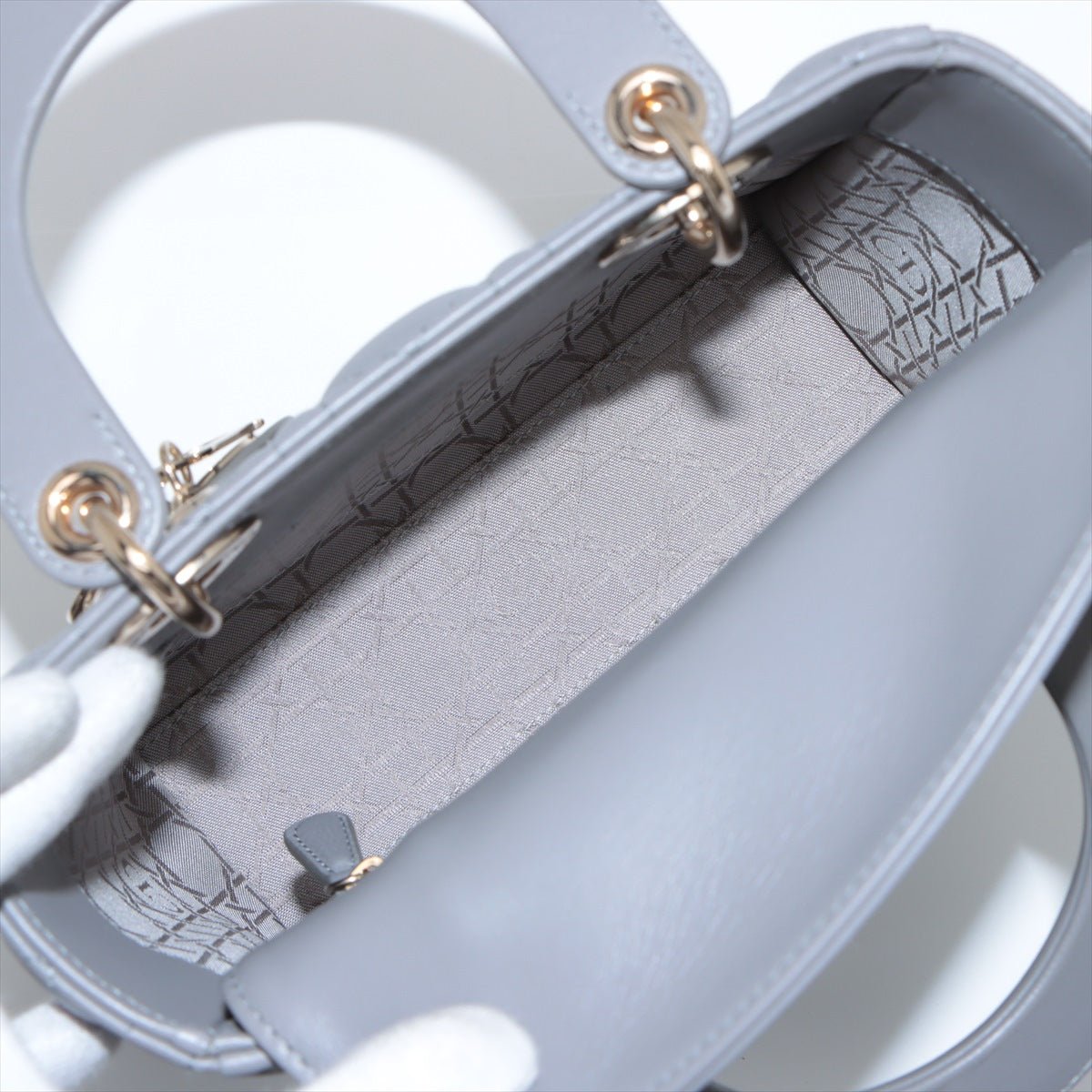 Second hand Dior Lady Dior MY ABCDIOR Small Cannage Leather 2-Way Handbag Grey - Tabita Bags