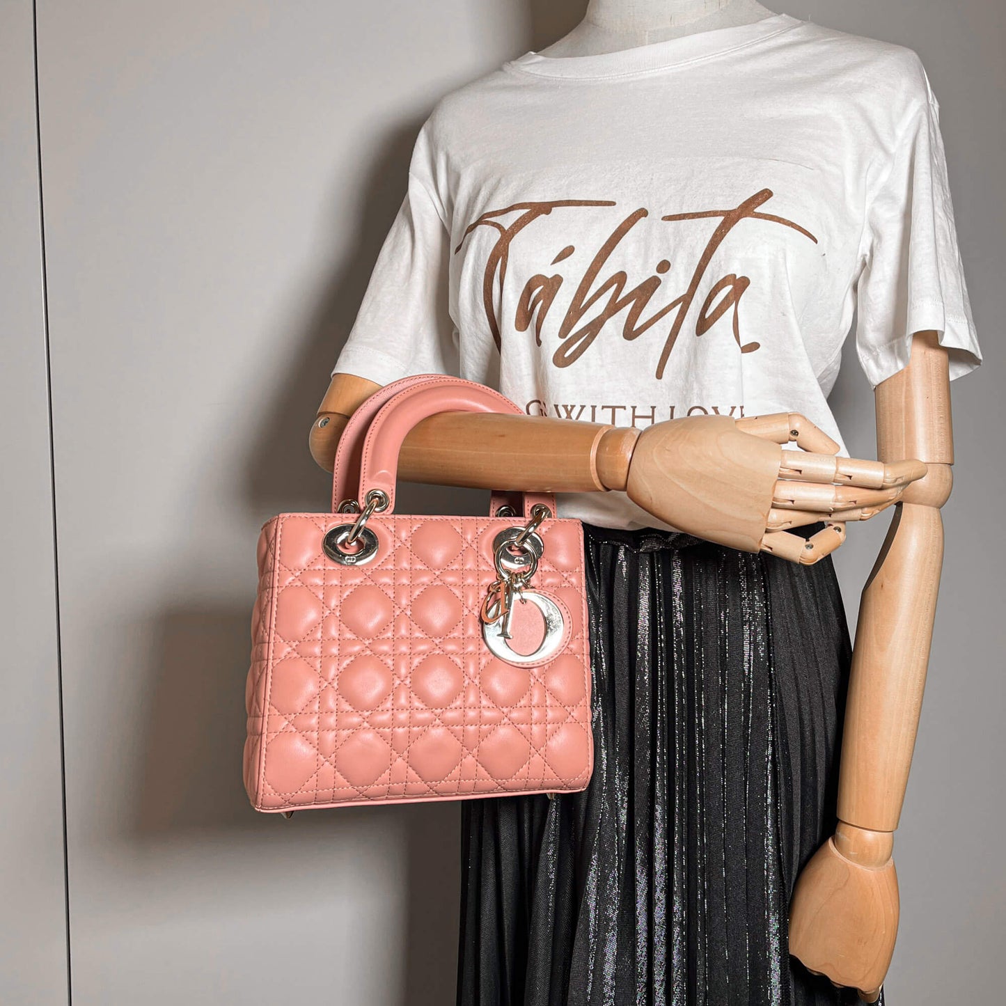 Second hand Dior Lady Dior Small My ABCDior Cannage Lambskin Leather 2-Ways Tote Bag Pink - Tabita Bags