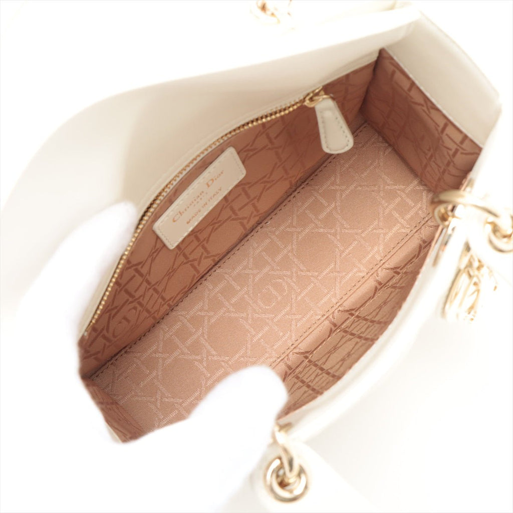 Second hand Dior Small Lady Dior My ABCDior Bag Leather 2-way Off White - Tabita Bags