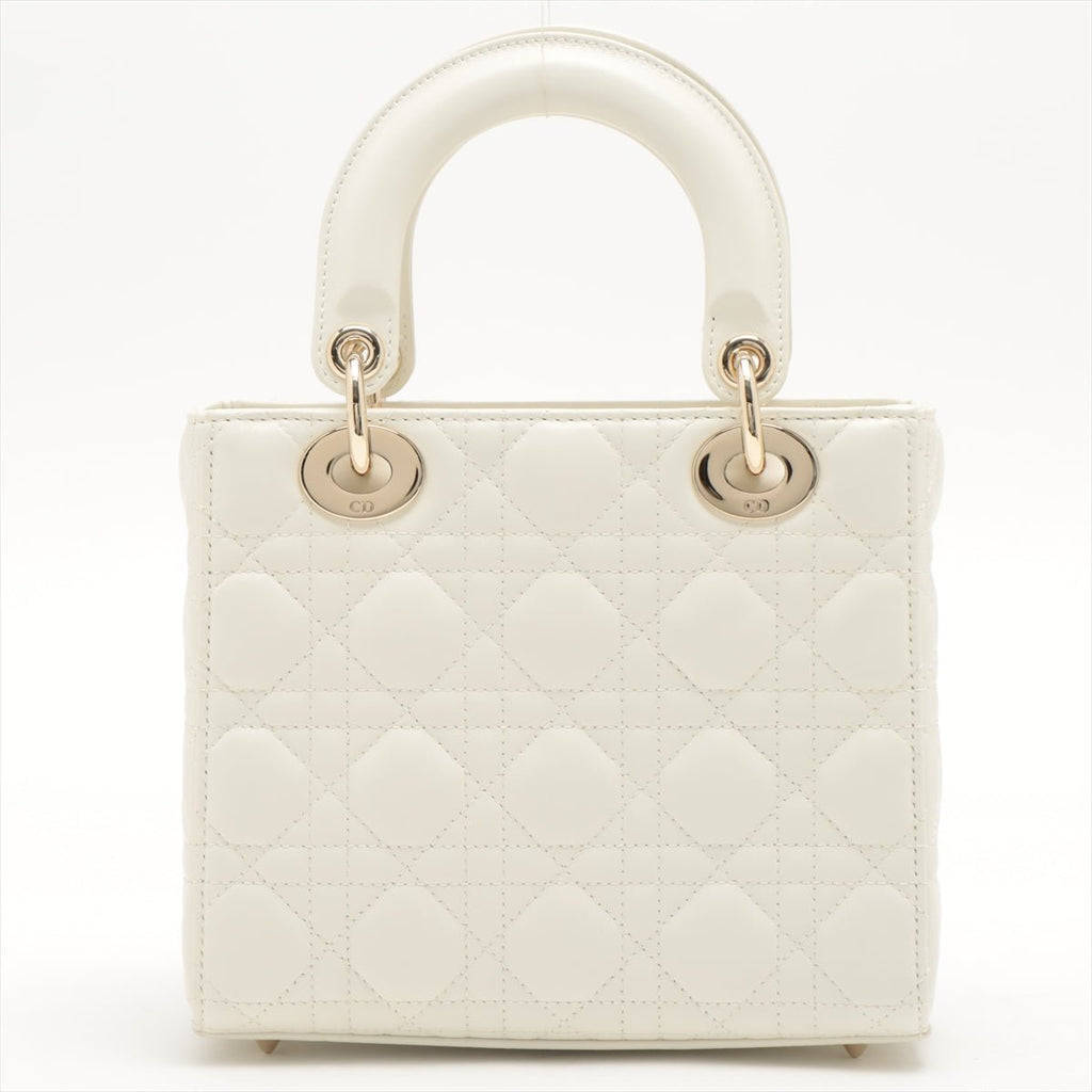 Second hand Dior Small Lady Dior My ABCDior Bag Leather 2-way Off White - Tabita Bags