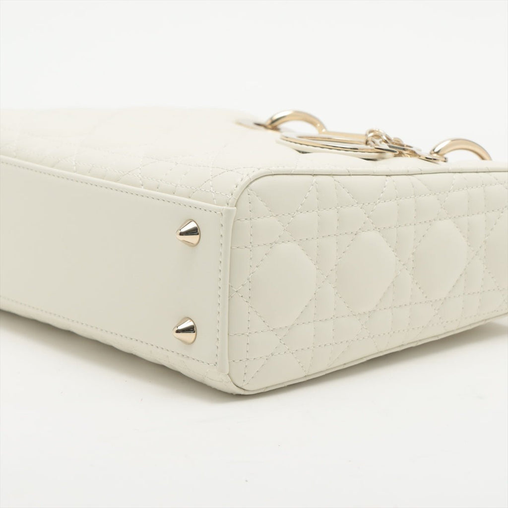 Second hand Dior Small Lady Dior My ABCDior Bag Leather 2-way Off White - Tabita Bags
