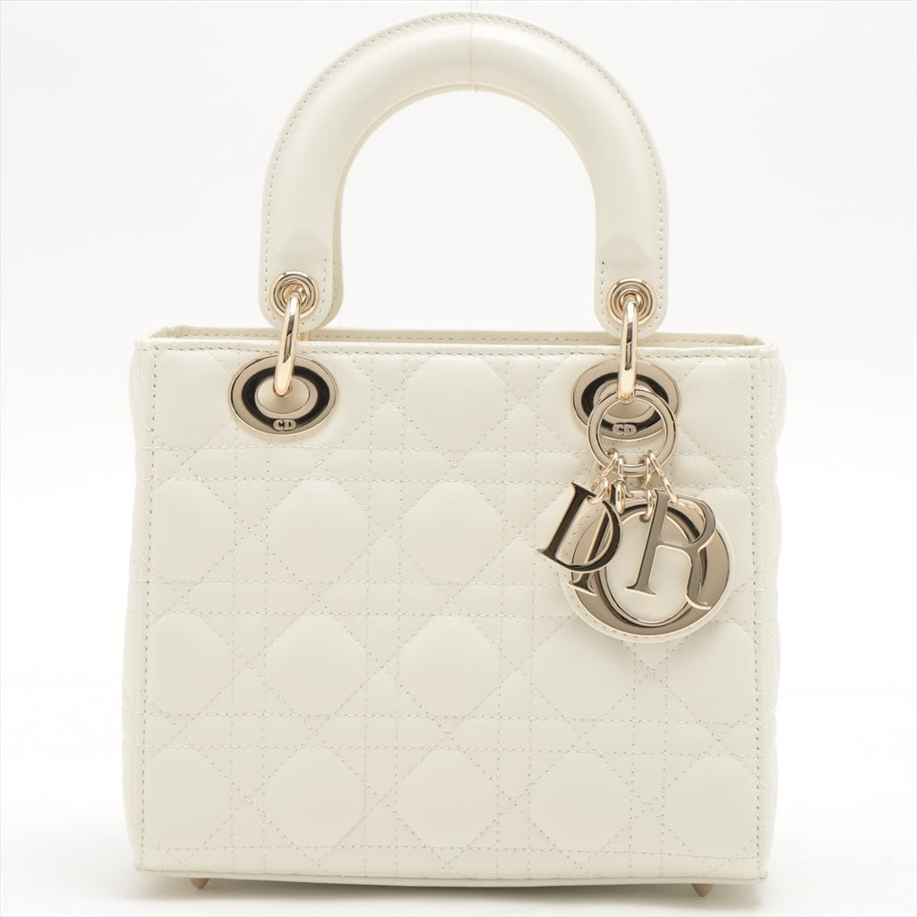 Second hand Dior Small Lady Dior My ABCDior Bag Leather 2-way Off White - Tabita Bags