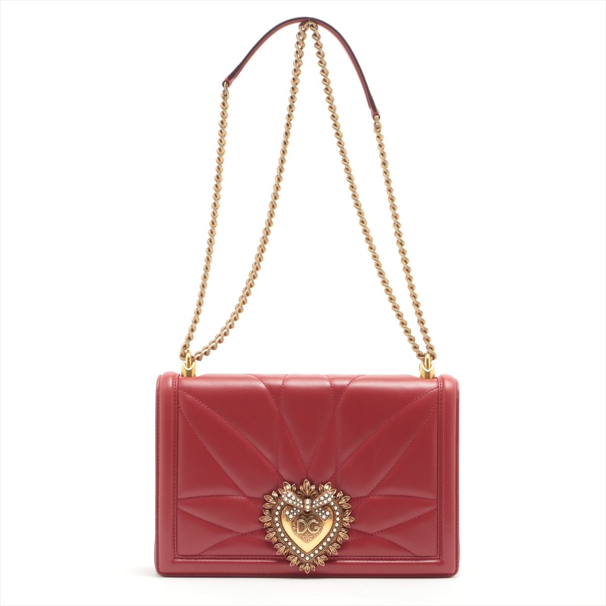 Second hand Dolce e Gabbana Devotion Chain Large Quilted Nappa Poppy Red Bag - Tabita Bags