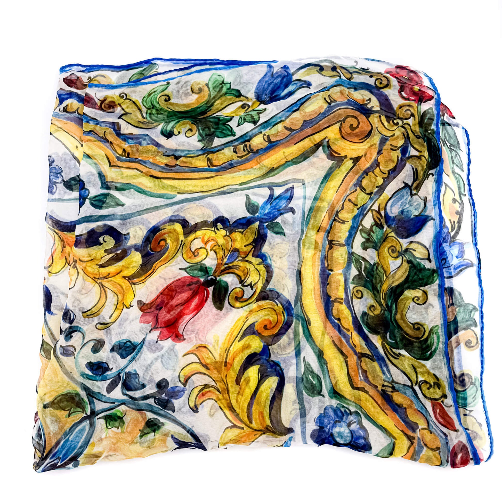 Dolce and Gabbana Large Pansy Printed Cotton Pareo Scarf Foulard
