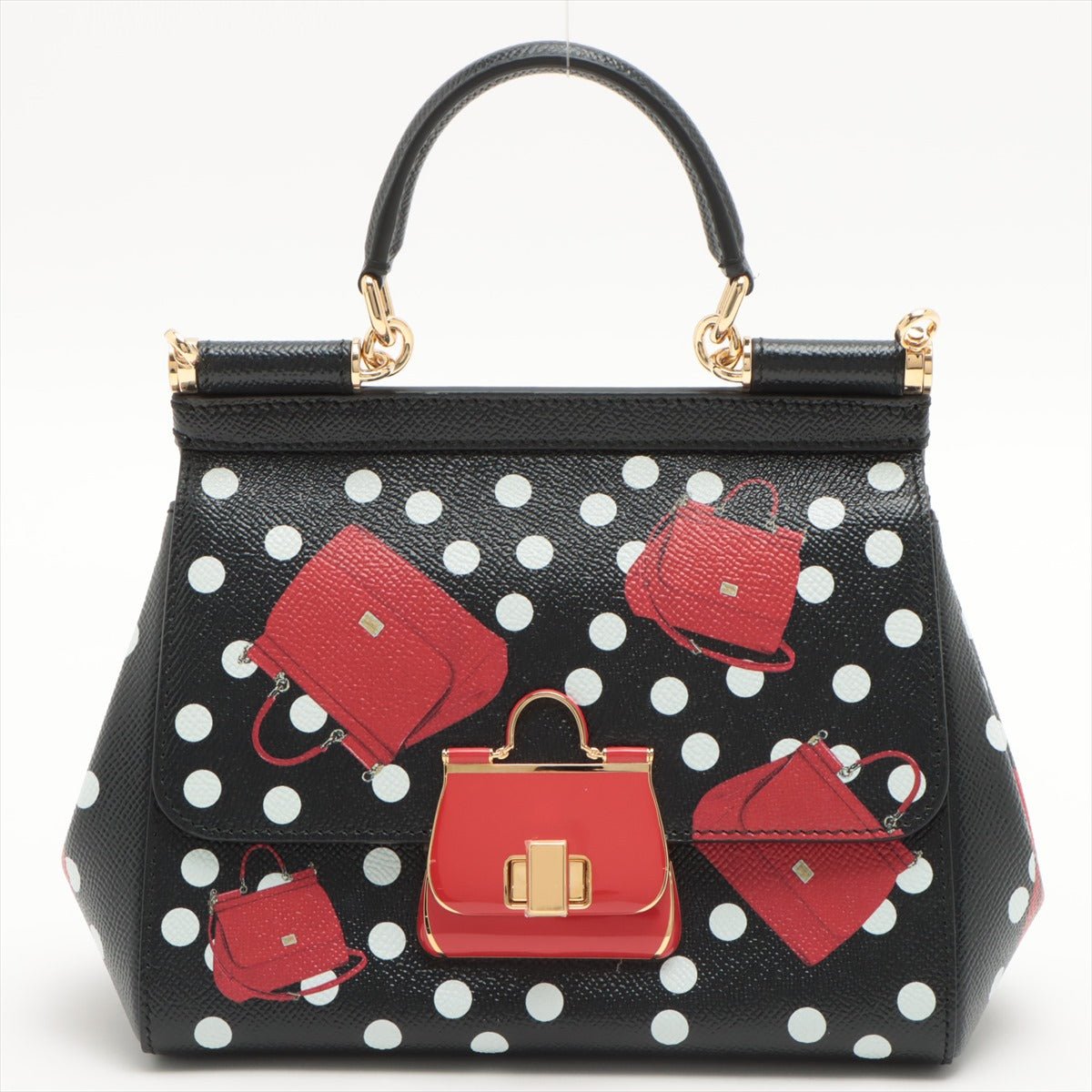 Second hand Dolce e Gabbana Sicily Polka Dots Small Dauphine Leather Black Bag - Tabita Bags