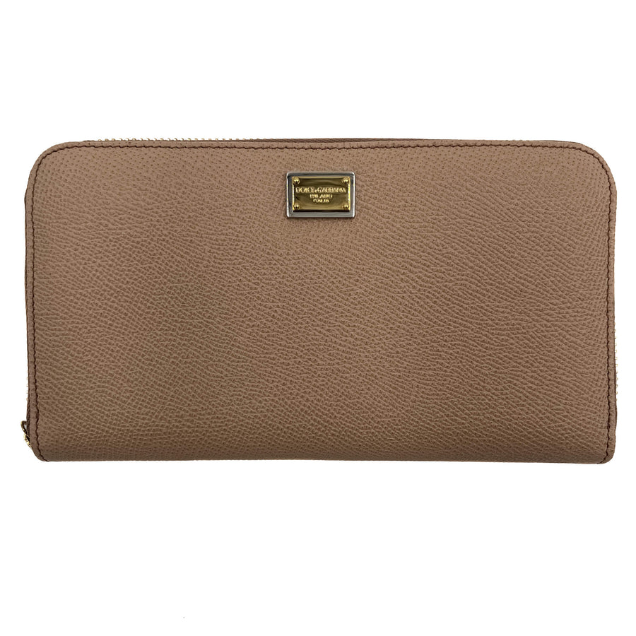 Second hand Dolce e Gabbana Zipper Around Leather Beige Wallet - Tabita Bags