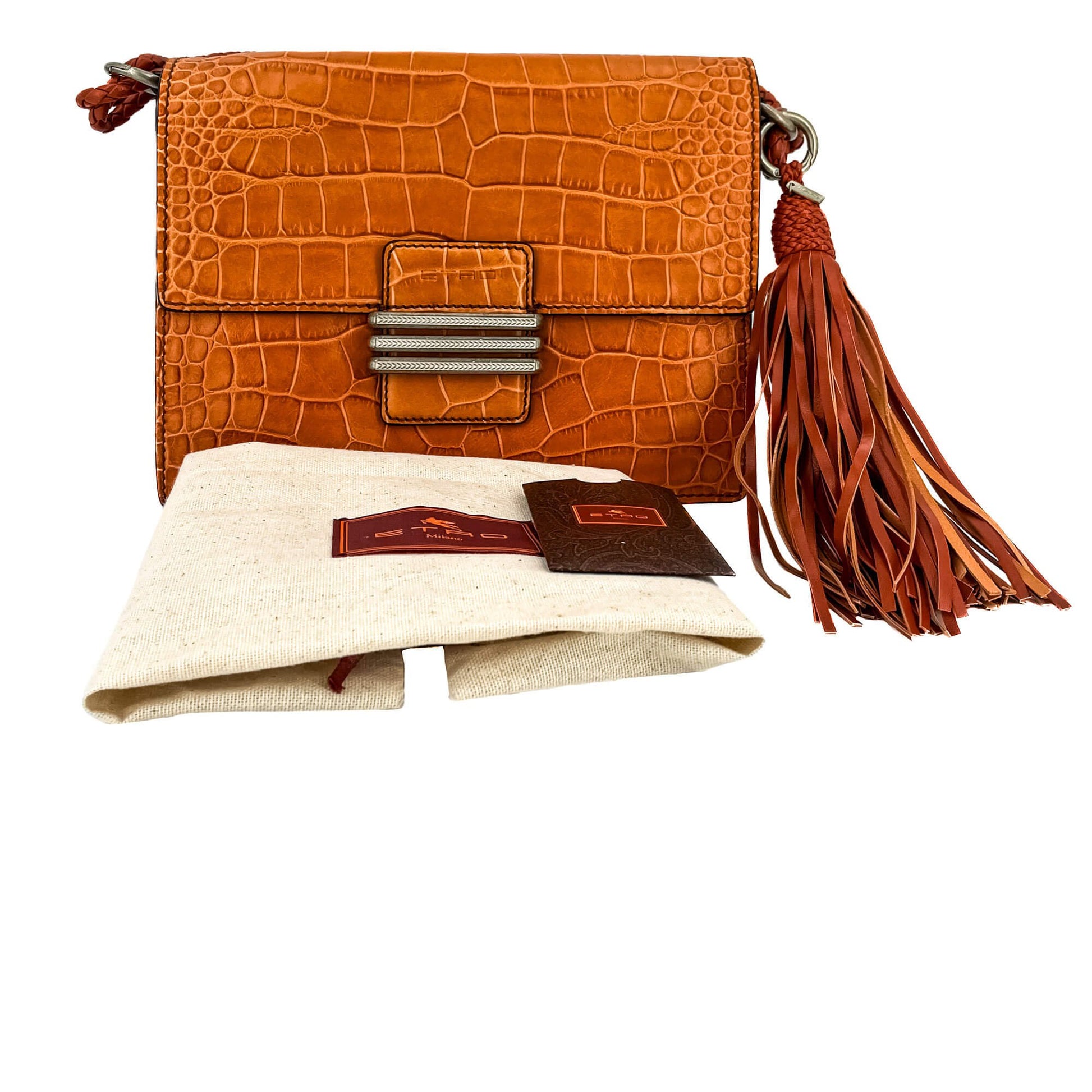 Second hand Etro Flap Crossbody Moc Croc Leather Caramel - Tabita Bags