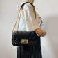 Second hand Fendi Baguette Midi Nappa Leather Black Chain Bag - Tabita Bags