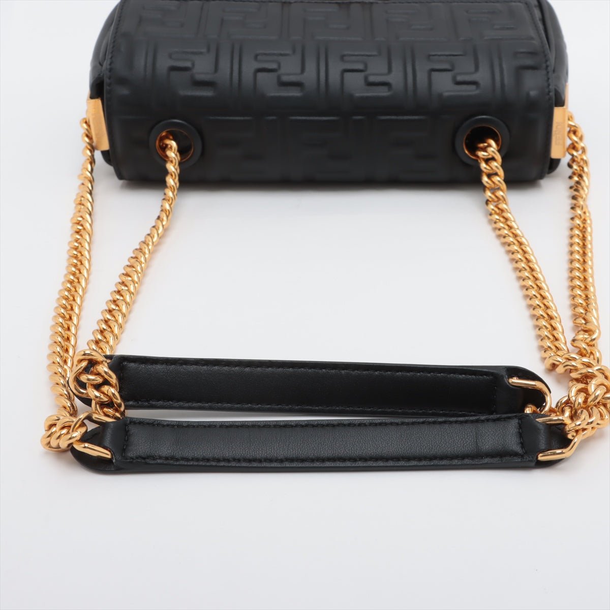 Second hand Fendi Baguette Midi Nappa Leather Black Chain Bag - Tabita Bags