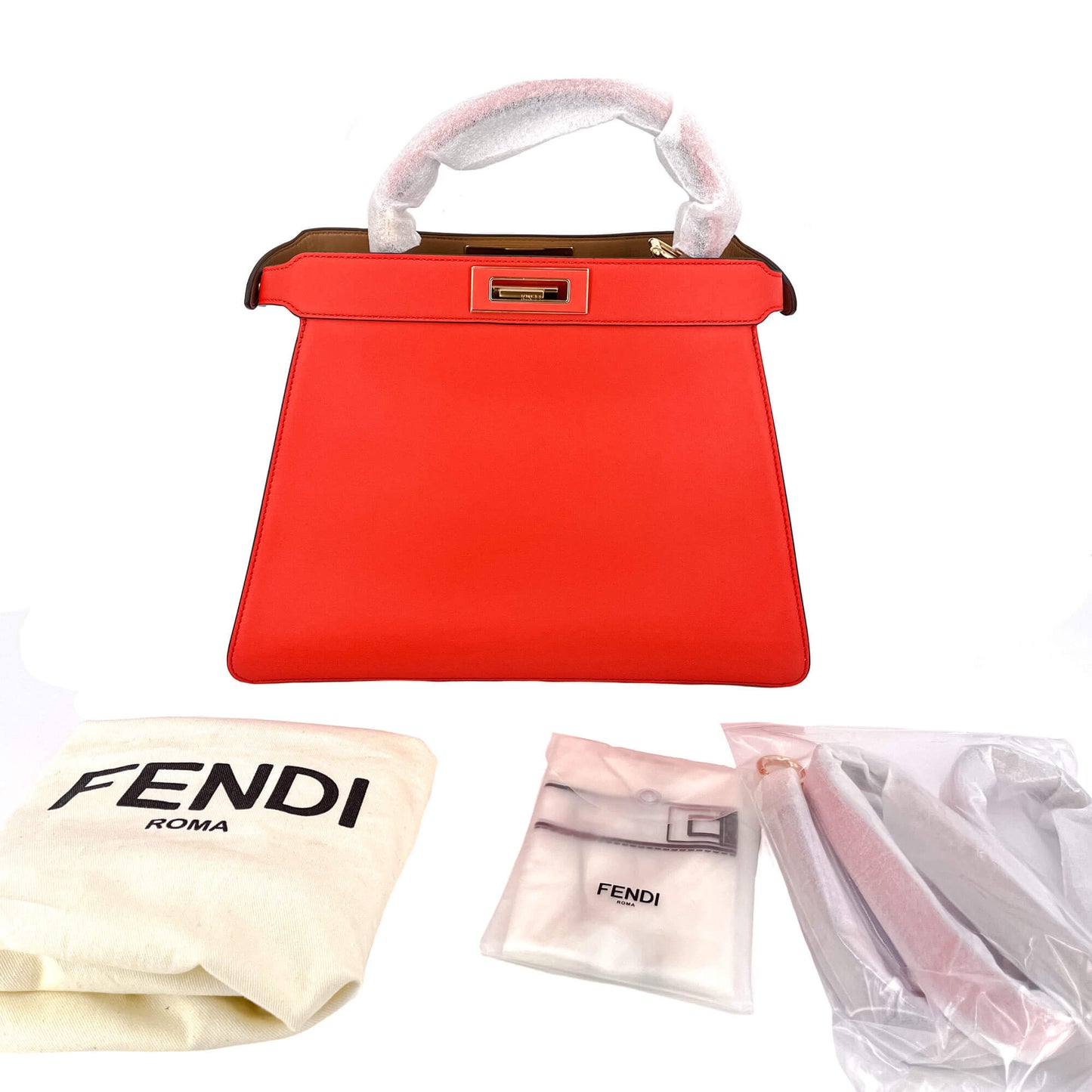 Second hand Fendi Peekaboo ISeeU Medium Leather Beige & Orange 2-Way Top-handle - Tabita Bags