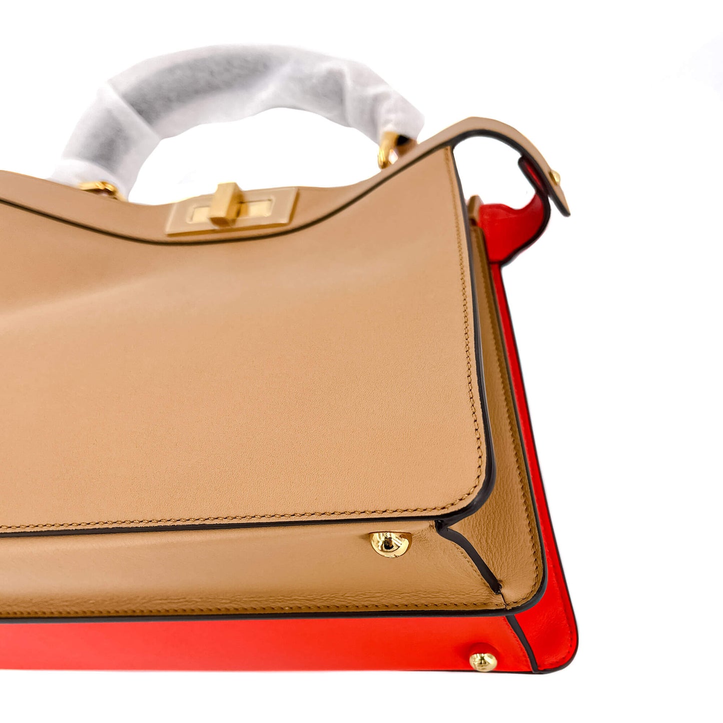 Second hand Fendi Peekaboo ISeeU Medium Leather Beige & Orange 2-Way Top-handle - Tabita Bags