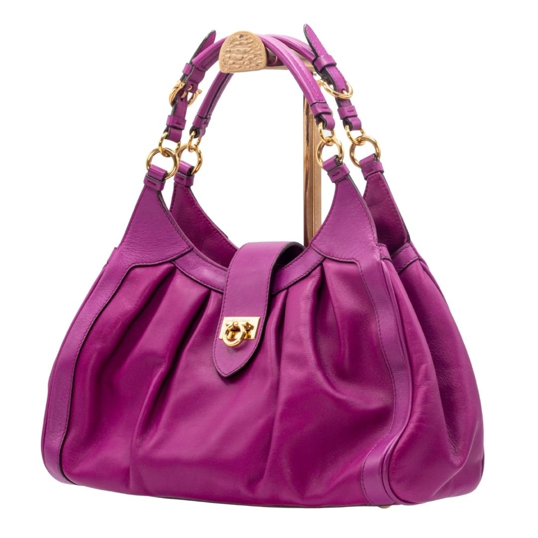 Second hand Ferragamo Gancini Violet Leather Handbag - Tabita Bags