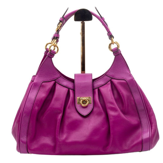 Second hand Ferragamo Gancini Violet Leather Handbag - Tabita Bags