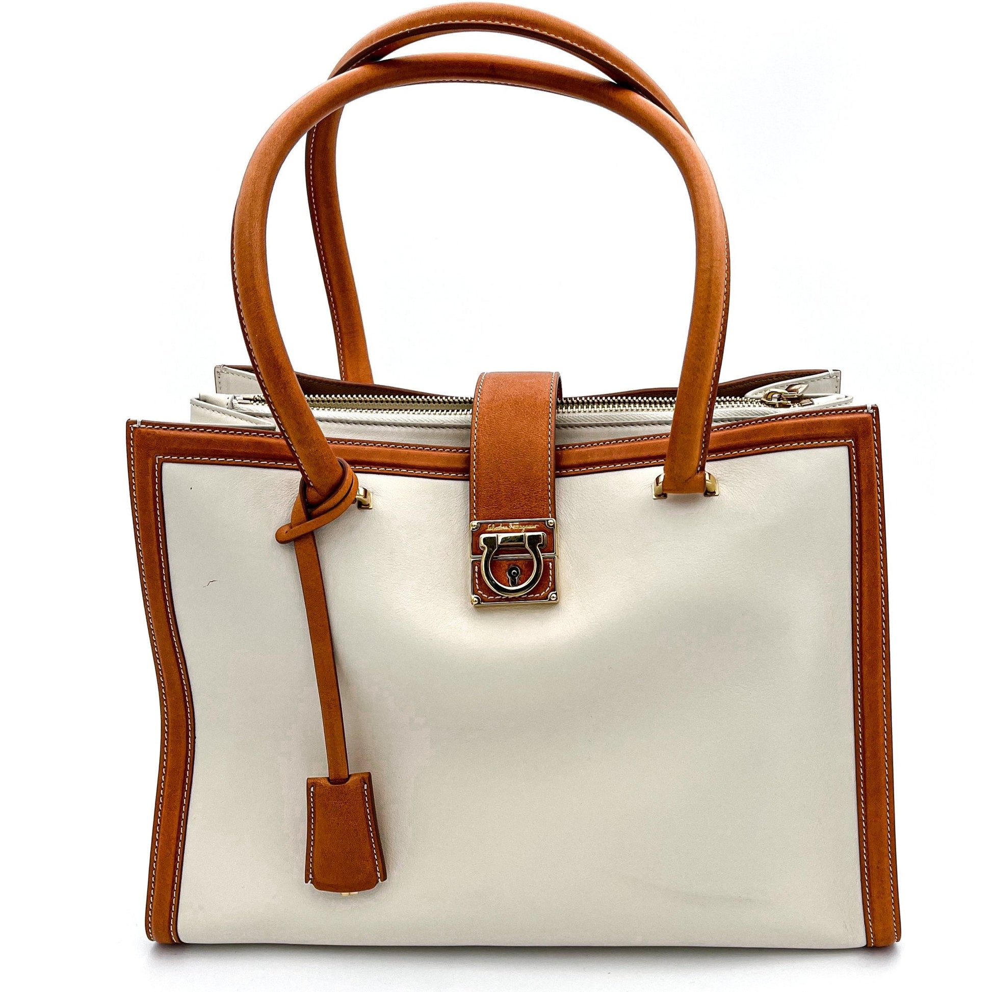 Second hand Ferragamo White Leather Tote - Tabita Bags