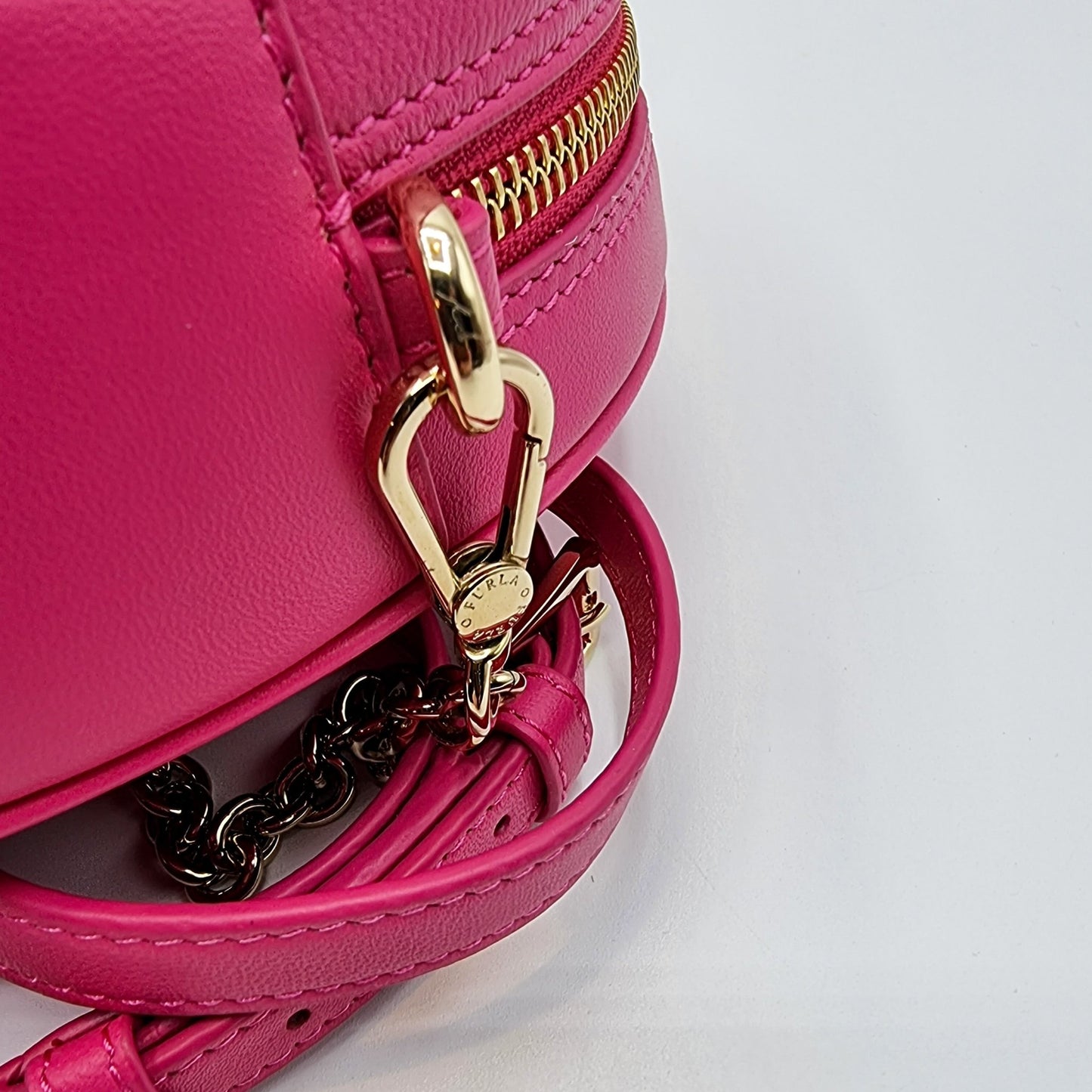 Second hand Furla Swing Mini Round Leather Crossbody Pink - Tabita Bags