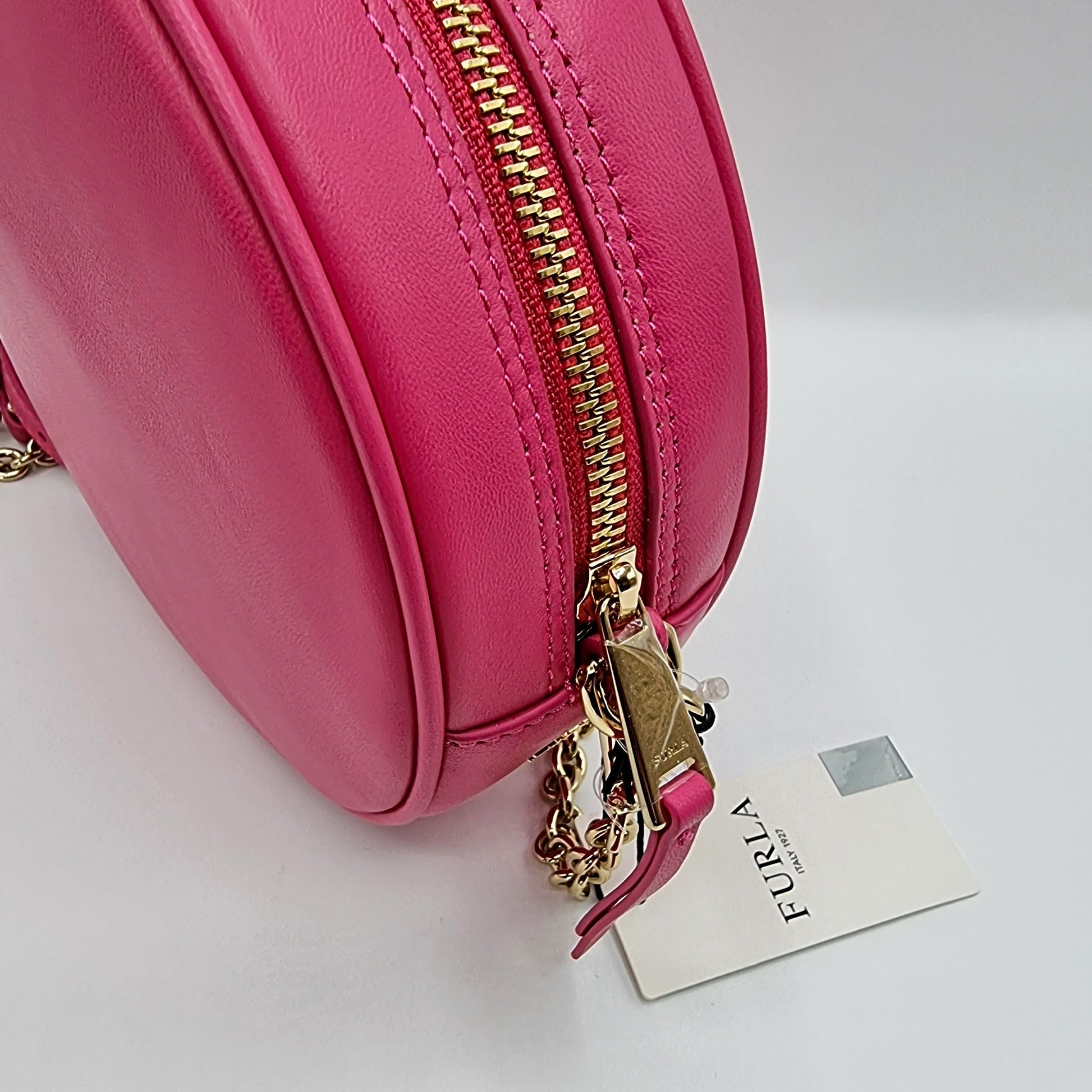 Second hand Furla Swing Mini Round Leather Crossbody Pink - Tabita Bags