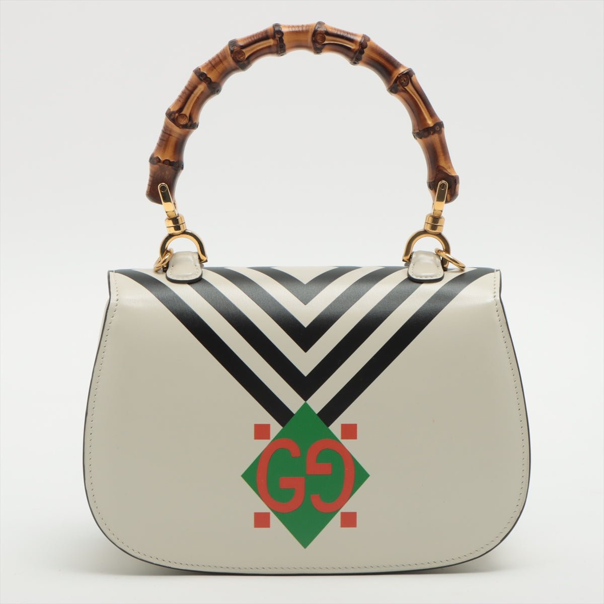 Second hand Gucci Bamboo 1947 Small Leather White & Black 2-Way Top-handle - Tabita Bags