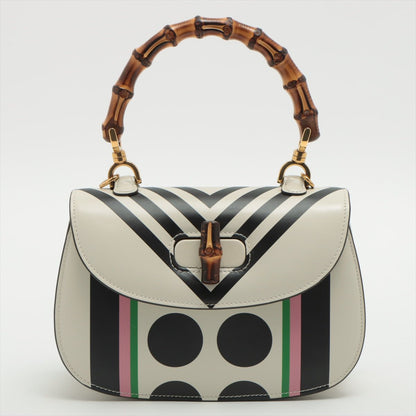 Second hand Gucci Bamboo 1947 Small Leather White & Black 2-Way Top-handle - Tabita Bags