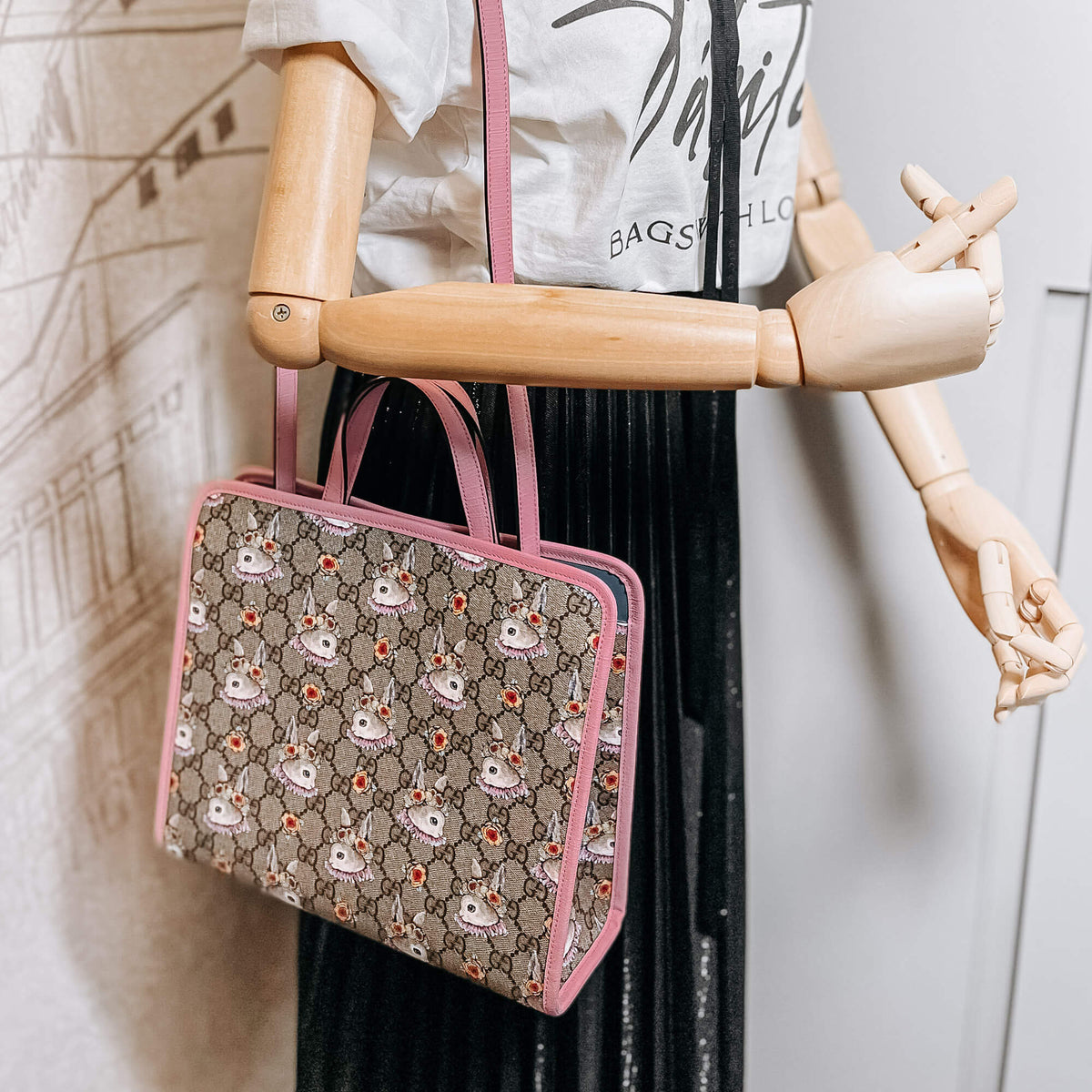 Second hand Gucci Children's GG Supreme Canvas Higuchi Yuko Pink Tote - Tabita Bags