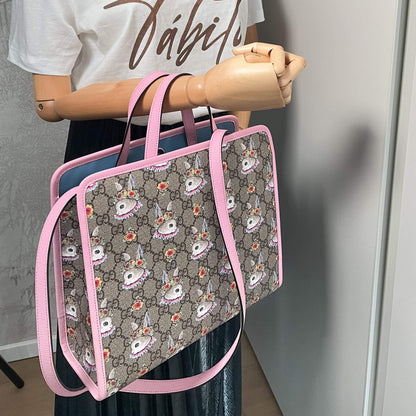 Second hand Gucci Children's GG Supreme Canvas Higuchi Yuko Pink Tote - Tabita Bags