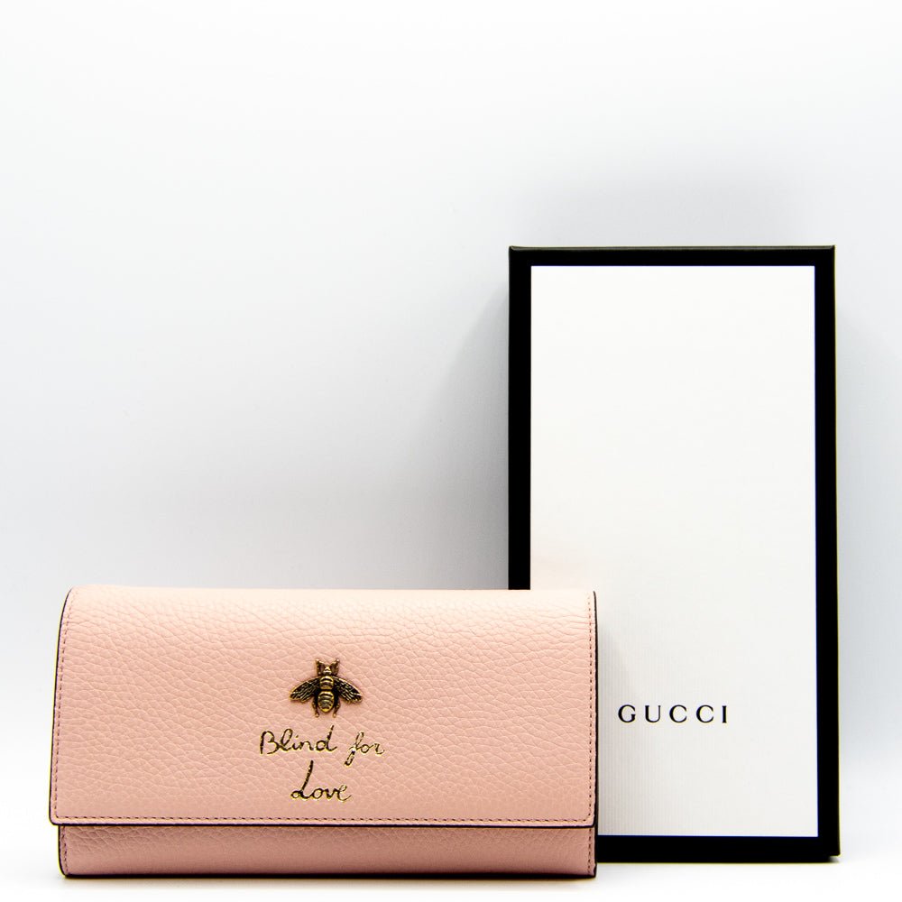 Second hand Gucci Continental Bee Blind for Love Wallet Pink Leather 454070 - Tabita Bags