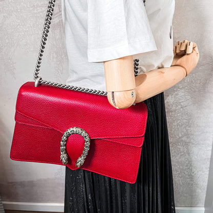 Second hand Gucci Dionysus GG Small Leather Chain Shoulder Bag Red - Tabita Bags