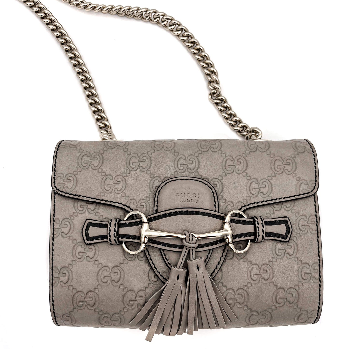 Second hand Gucci Emily Guccissima Grey Leather Chain bag - Tabita Bags