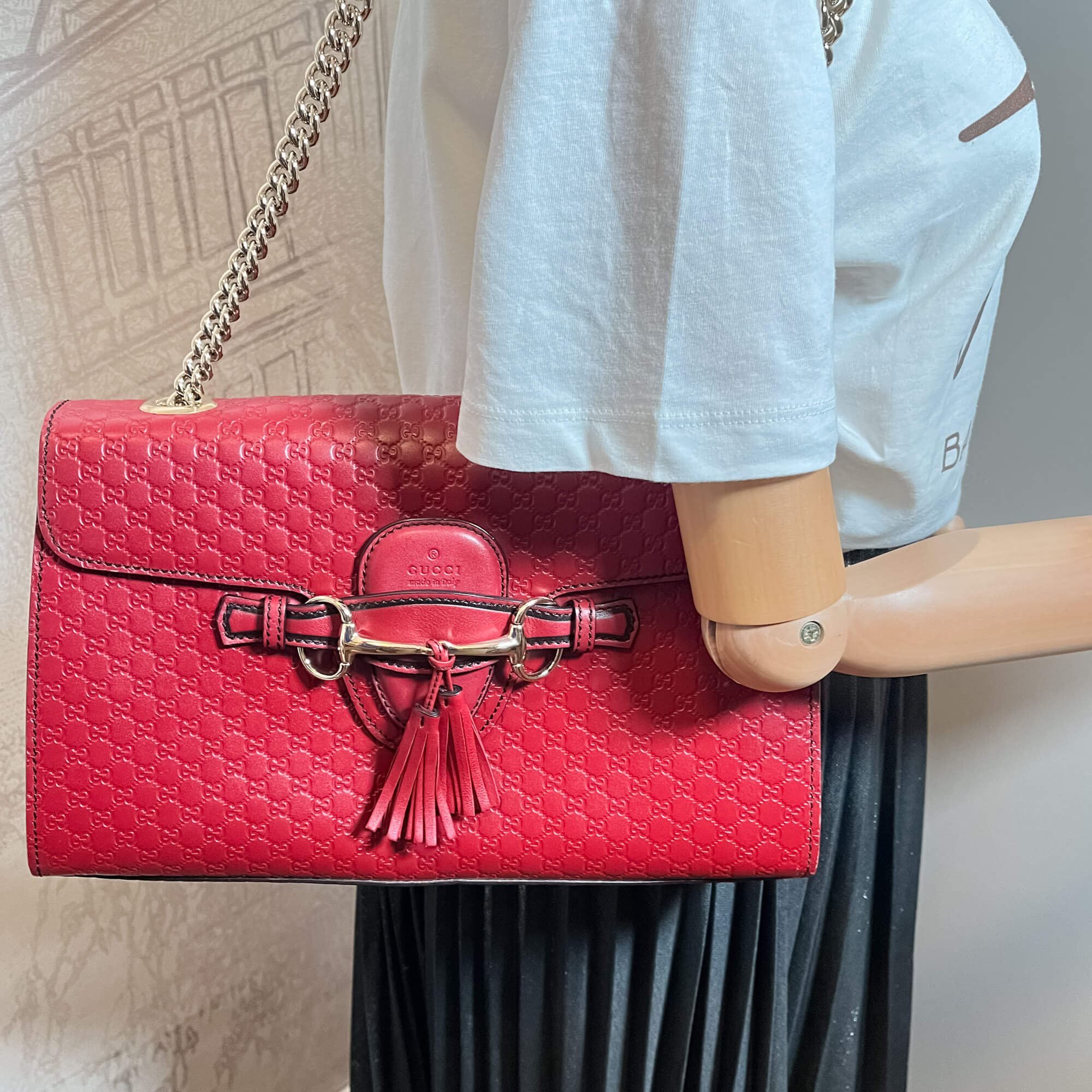 Gucci Emily Guccissima Red Leather Chain Shoulder Bag Tabita