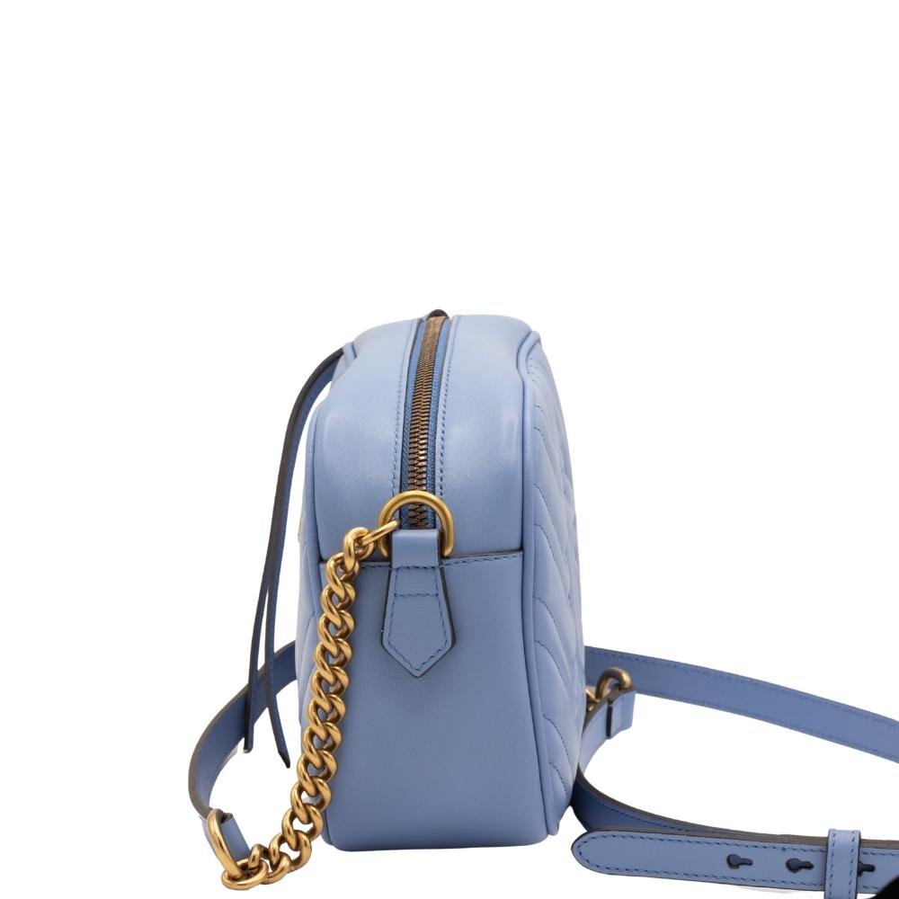 Second hand Gucci GG Blue Marmont Crossbody Bag Matelassé Leather - Tabita Bags