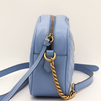 Second hand Gucci GG Blue Marmont Crossbody Bag Matelassé Leather - Tabita Bags