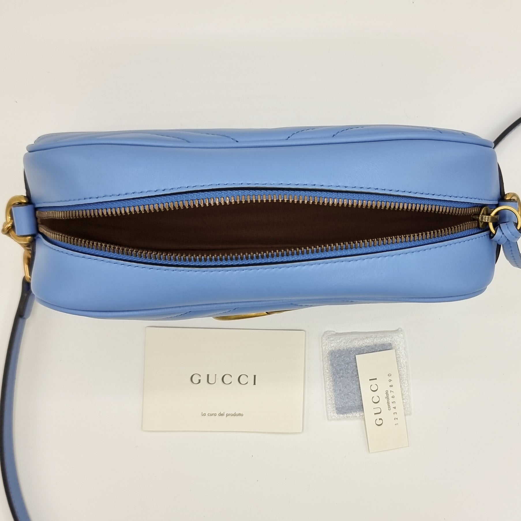 Second hand Gucci GG Blue Marmont Crossbody Bag Matelassé Leather - Tabita Bags