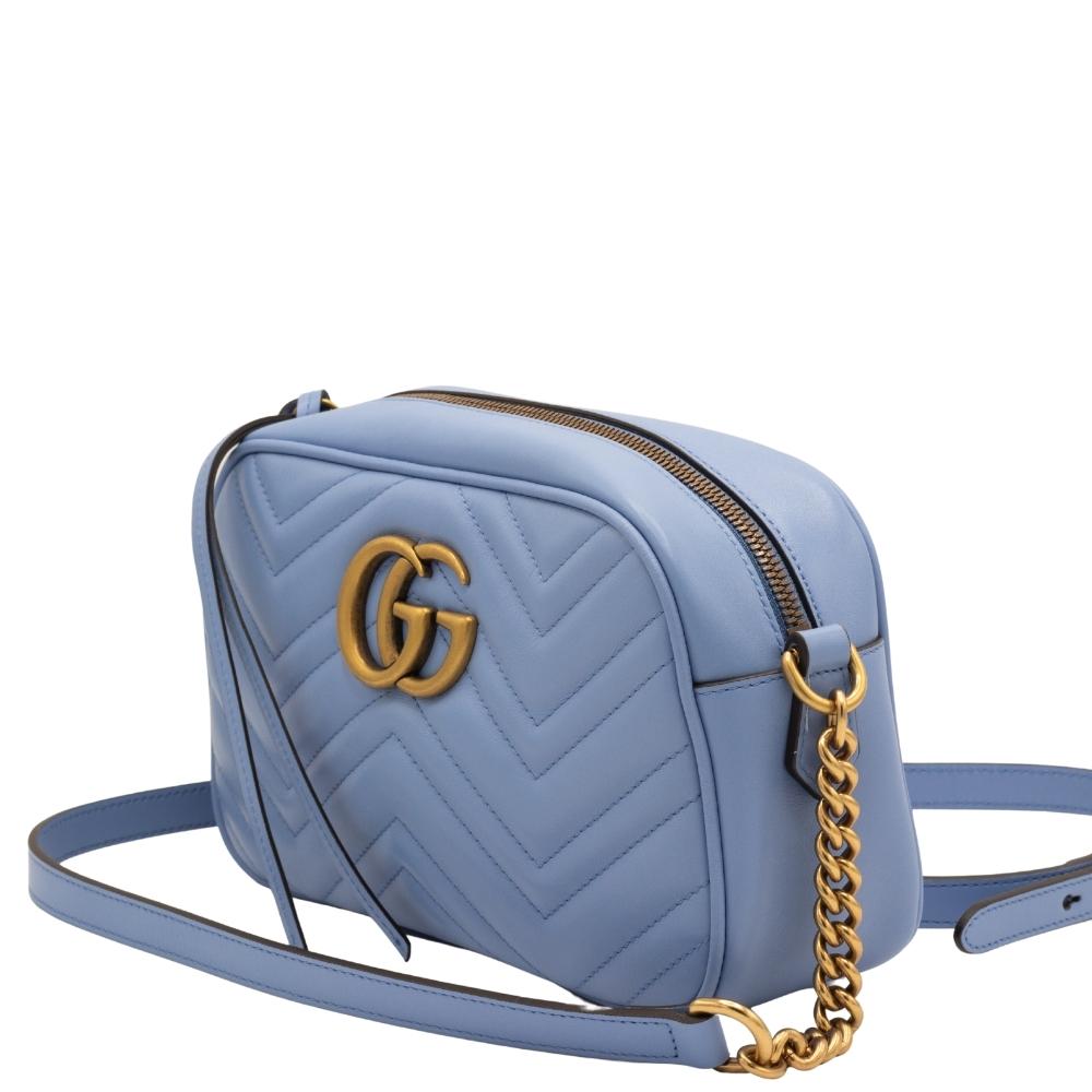 Second hand Gucci GG Blue Marmont Crossbody Bag Matelassé Leather - Tabita Bags