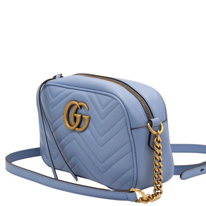 Second hand Gucci GG Blue Marmont Crossbody Bag Matelassé Leather - Tabita Bags