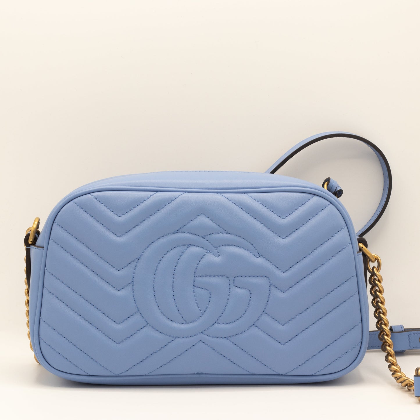 Second hand Gucci GG Blue Marmont Crossbody Bag Matelassé Leather - Tabita Bags