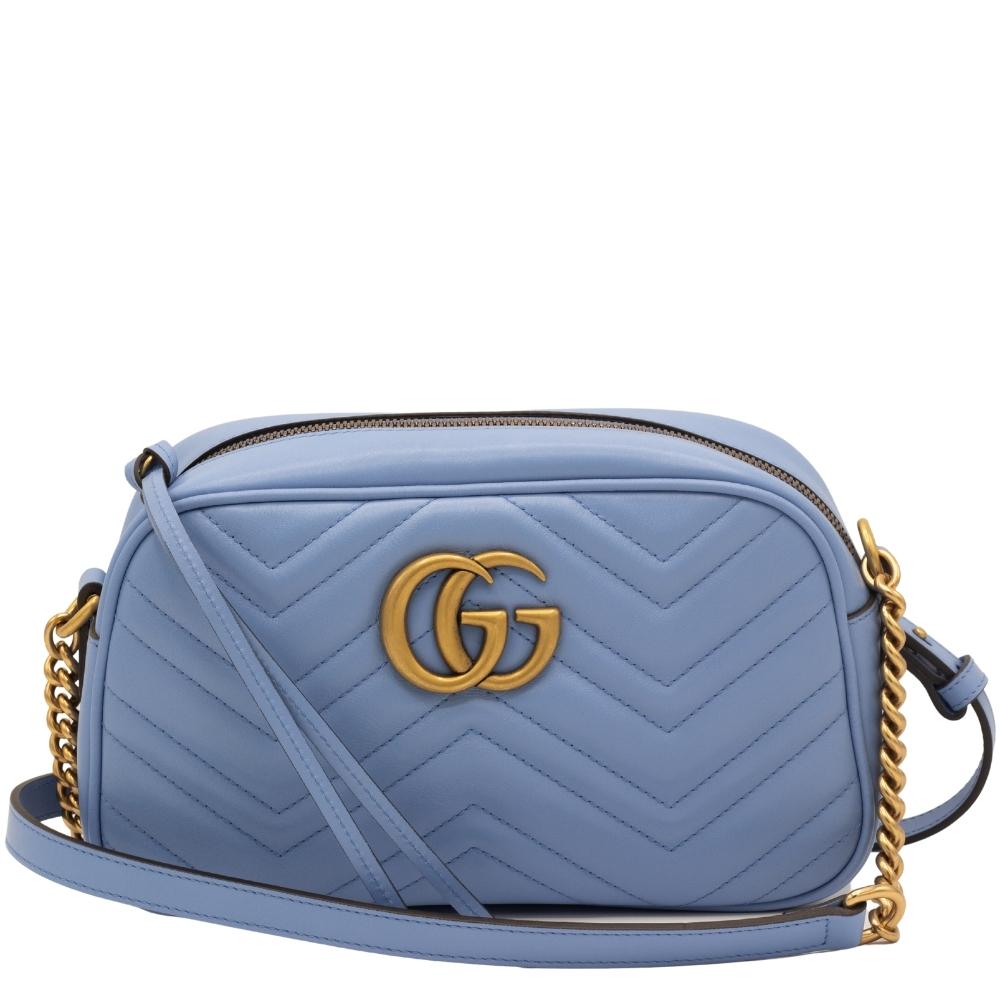 Second hand Gucci GG Blue Marmont Crossbody Bag Matelassé Leather - Tabita Bags