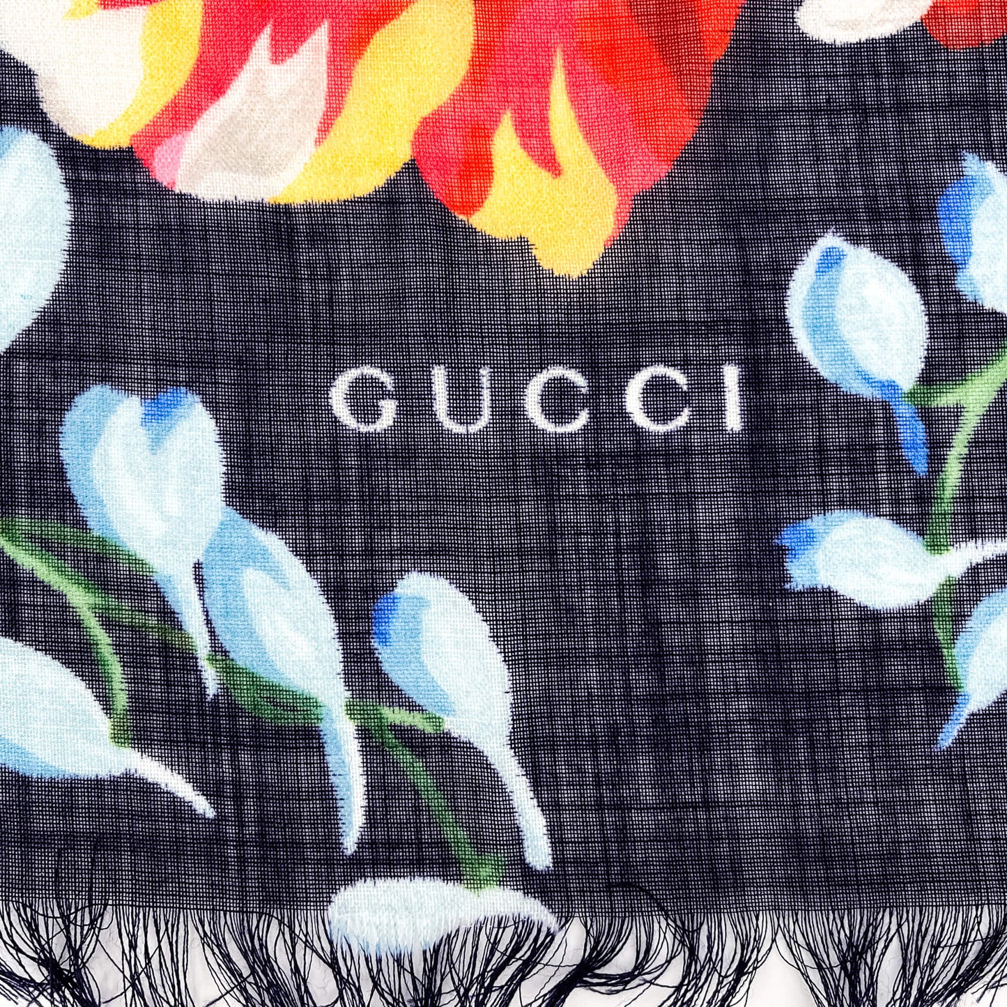 Second hand Gucci GG Flora Print Wool Foulard Navy - Tabita Bags