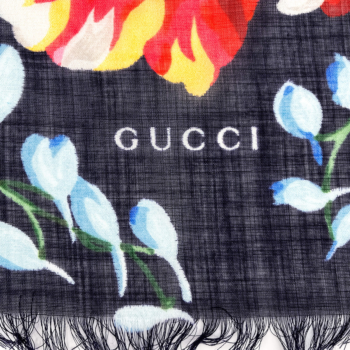Second hand Gucci GG Flora Print Wool Foulard Navy - Tabita Bags