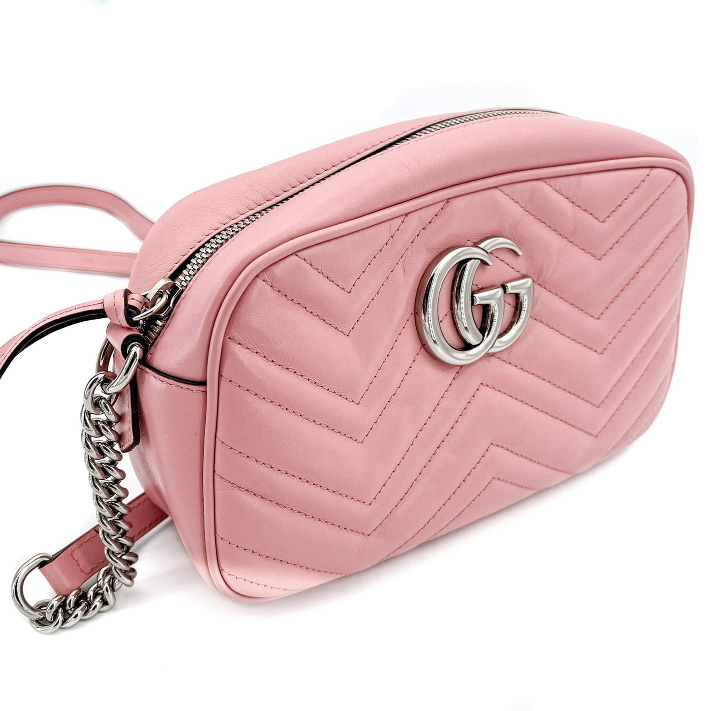 Second hand Gucci GG Light Pink Marmont Crossbody Bag Matelassé Leather - Tabita Bags