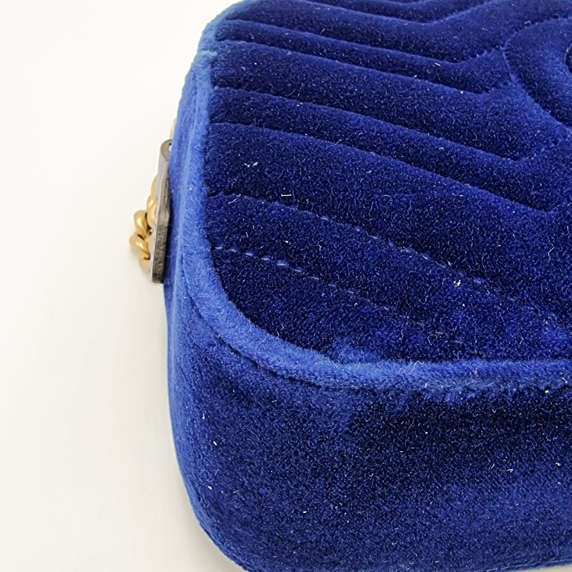 Second hand Gucci GG Marmont Blue Suede Small Matelassé Shoulder Bag - Tabita Bags