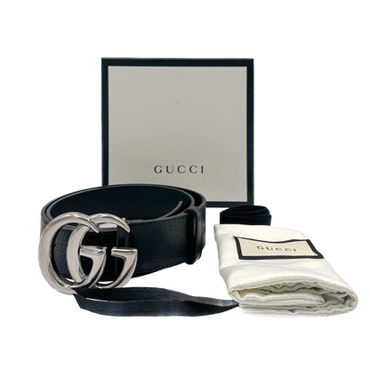 Second hand Gucci GG Marmont Leather Black Belt Silver - Tabita Bags