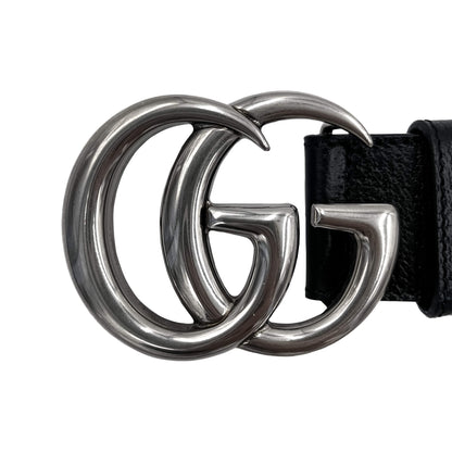 Second hand Gucci GG Marmont Leather Black Belt Silver - Tabita Bags