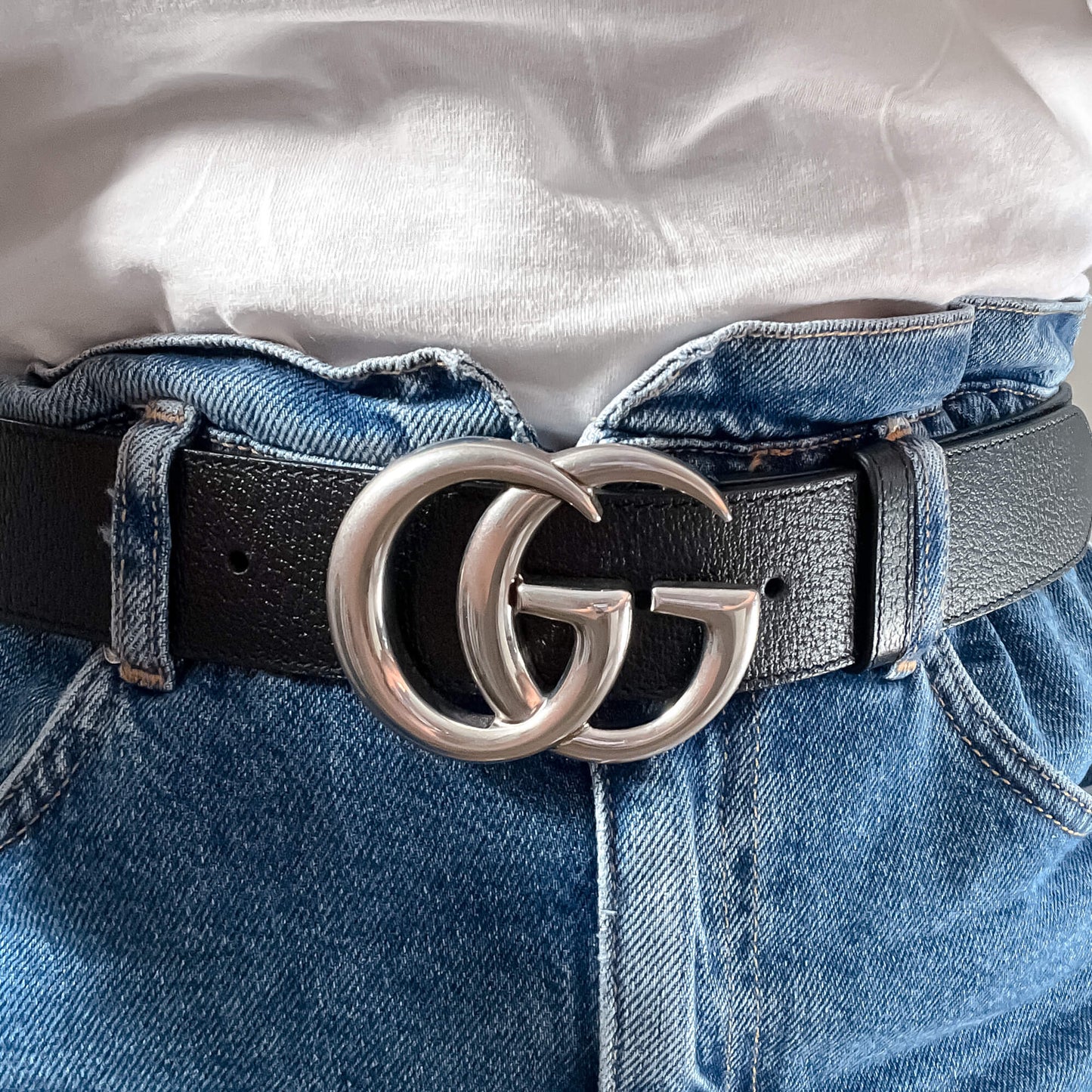 Second hand Gucci GG Marmont Leather Black Belt Silver - Tabita Bags