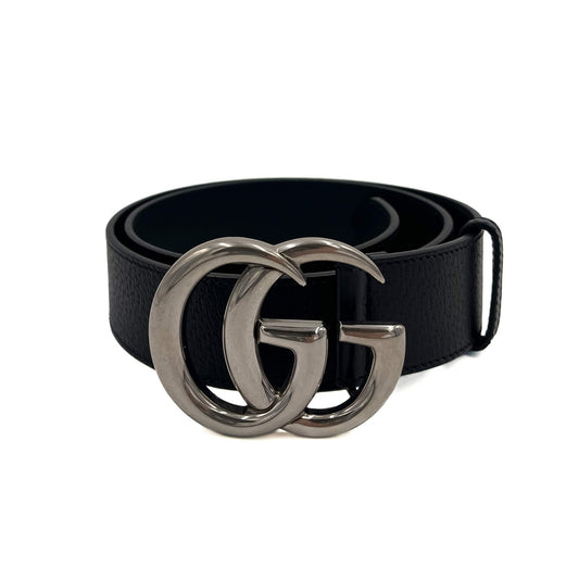 Second hand Gucci GG Marmont Leather Black Belt Silver - Tabita Bags