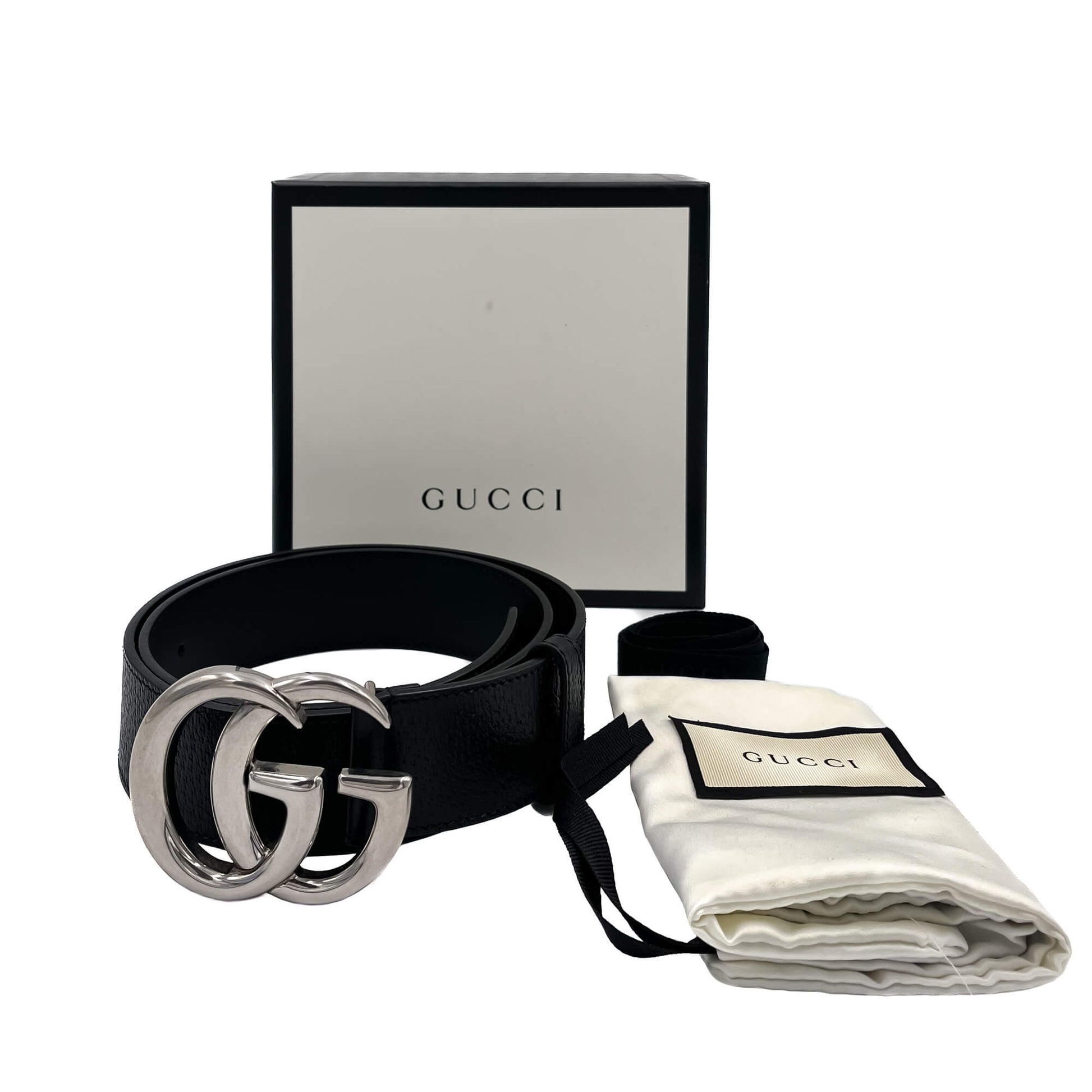 Second hand Gucci GG Marmont Leather Black Belt Silver - Tabita Bags