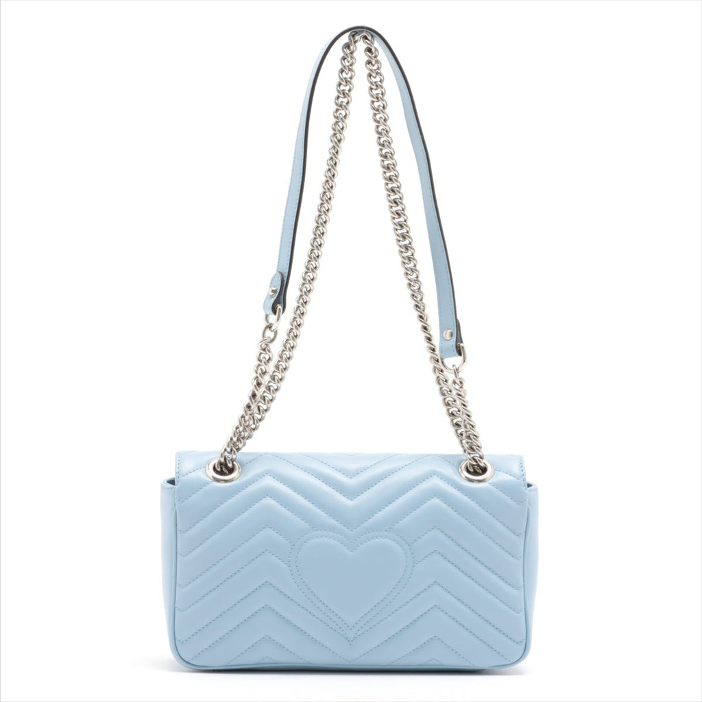 Second hand Gucci GG Marmont Leather Chain Shoulder Bag Azure - Tabita Bags