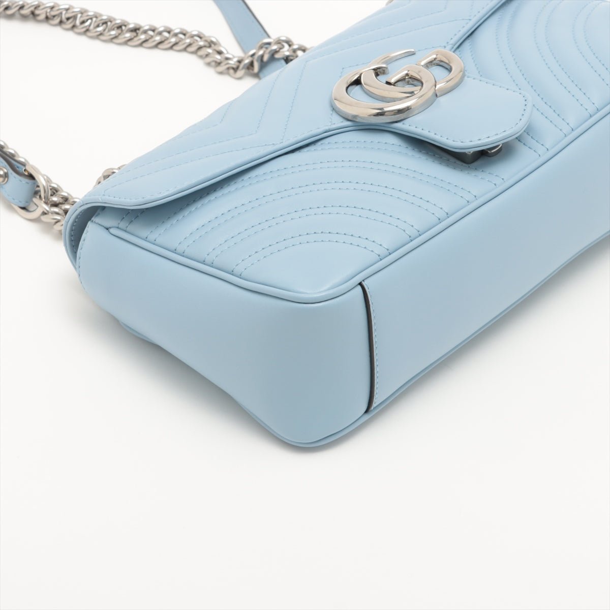 Second hand Gucci GG Marmont Leather Chain Shoulder Bag Azure - Tabita Bags