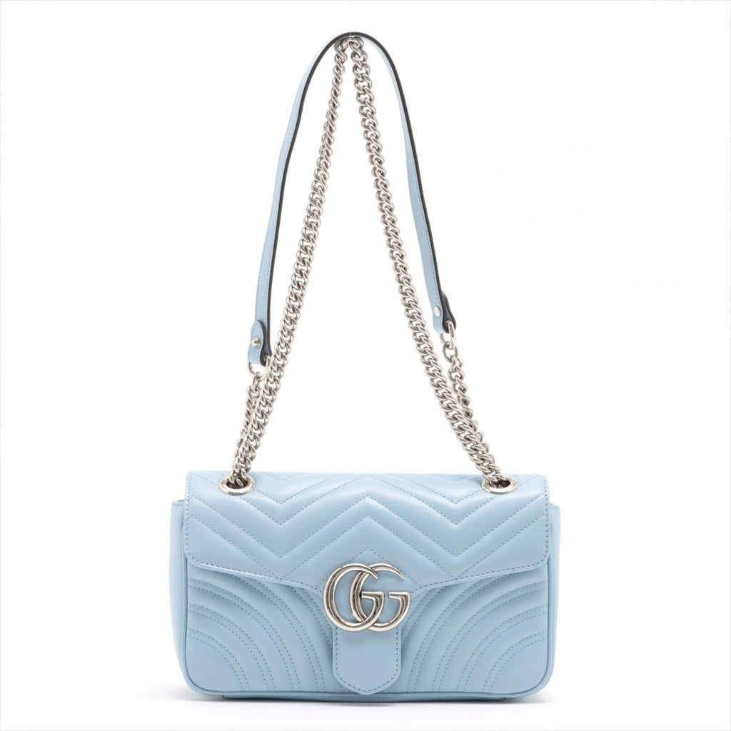 Second hand Gucci GG Marmont Leather Chain Shoulder Bag Azure - Tabita Bags