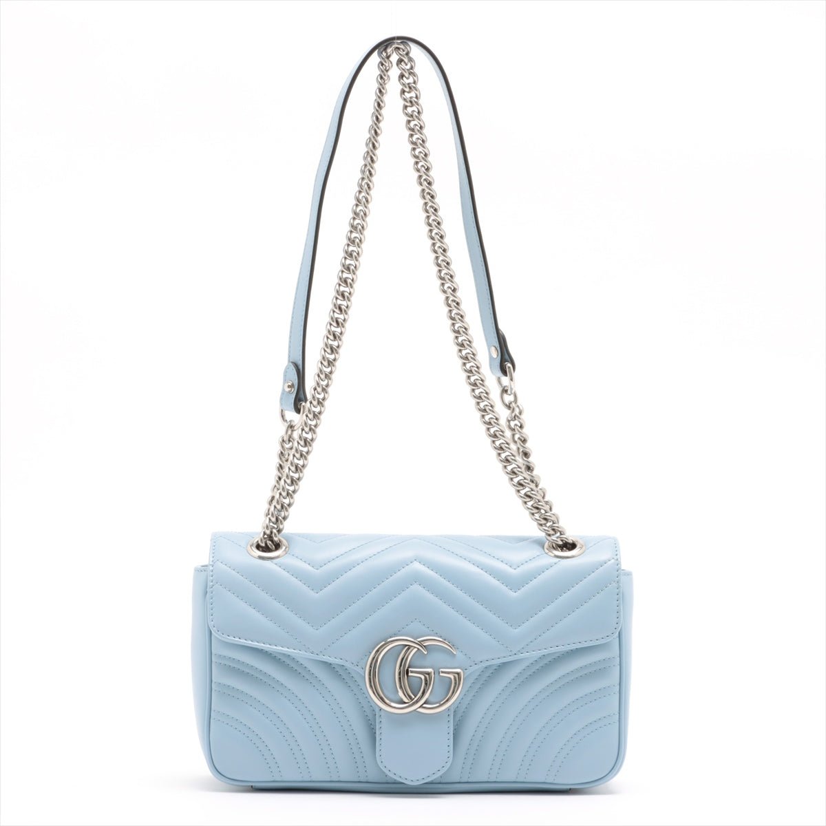 Second hand Gucci GG Marmont Leather Chain Shoulder Bag Azure - Tabita Bags